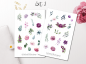 Preview: Rosa Lila Blumen Sticker Set